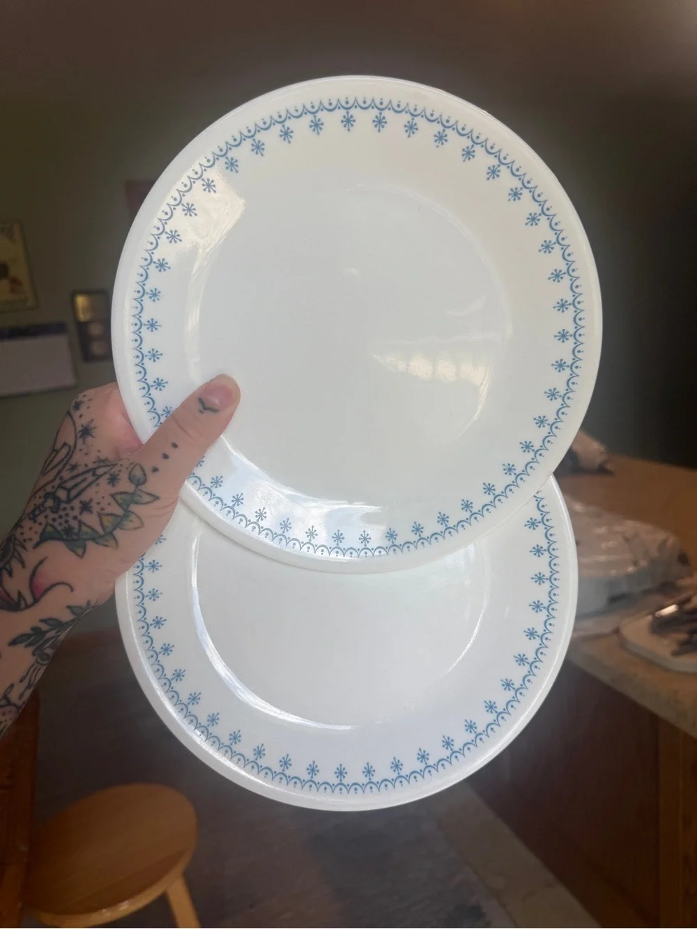 Corelle White Dinner Plates with Light Blue Snowflake Border - Set of 2